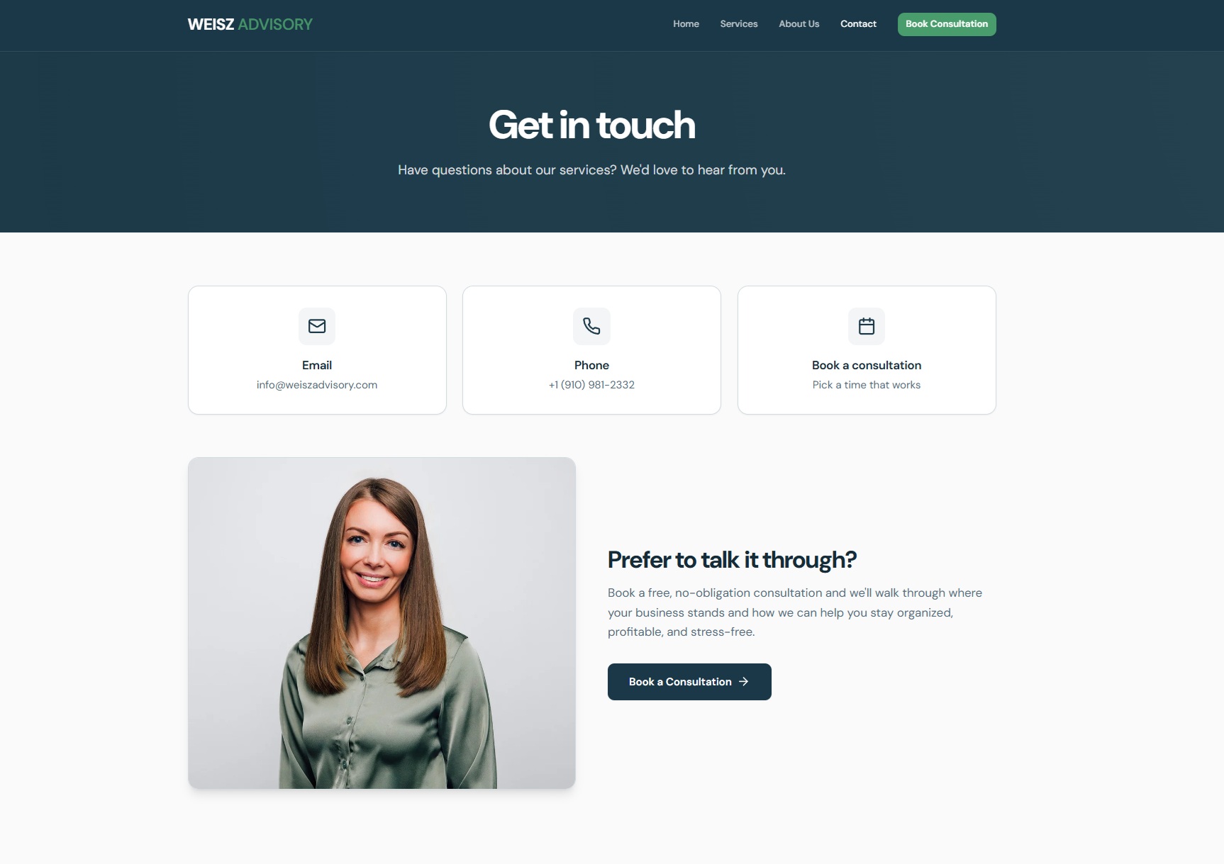 Weisz Advisory — bookkeeping services website